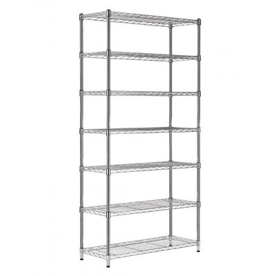 7 Tiers Industrial Chrome Plated Stackable Wire Shelving Units , 14 Inch Deep Wire Shelving