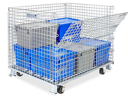 Zinc - Coated Industrial Stackable Collapsible Wire Container With Casters Movable