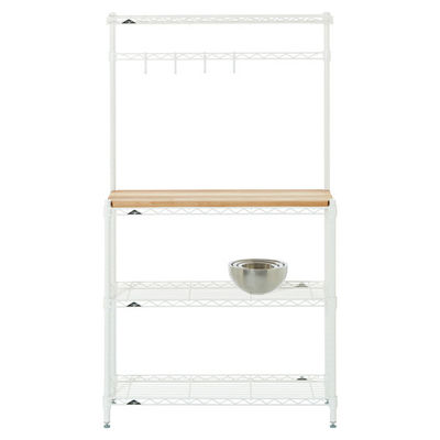 Baker's Wire Metal Shelving Rack White Powder Coating Steel With Wooden Shelf
