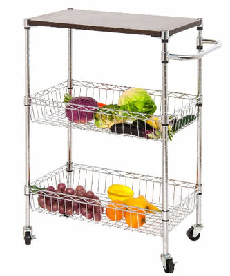 NSF Restaurant Kitchen Use 3 Layers Wire Utility Cart Basket , Rolling Kitchen Utility Cart