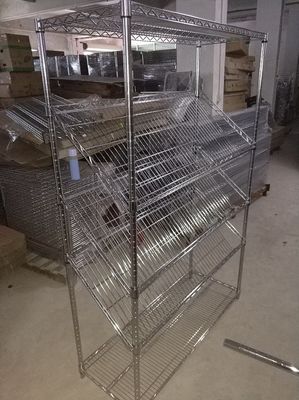 Custom Size Commercial Stationary Slanted Shelf Unit / Slanted Storage Shelves