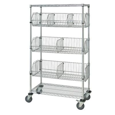 Mobile Chrome Wire Grid Baskets Shelving 4 Layers For Medical Supply Storage