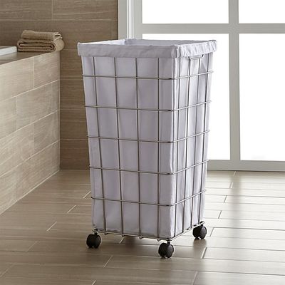 Heavy Gauge Steel Lined Wire Laundry Basket Hamper with Wheels , Wire Bath Accessories