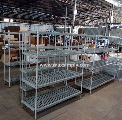 Grey Commercial Wire Shelving , Food Storage Anti - Corrosion Polymer Racking System