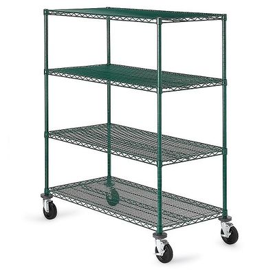 Green Epoxy Metal Commercial Wire Shelving 4 - Tier Mobile Adjustable