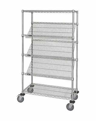 5 Layer Commercial Metal Storage Racks Company Display Chrome Slanted Shelving
