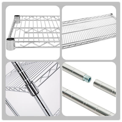 Chrome Finish Kitchen Wire Utility Cart With Wheels Multifunctional