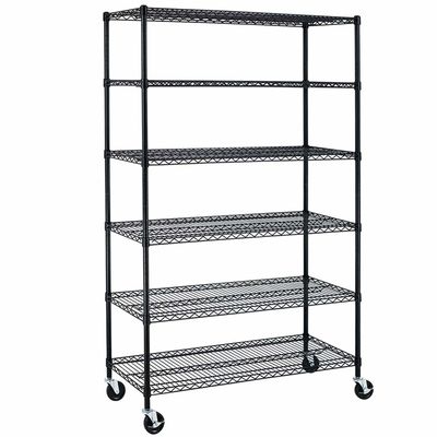 Six Tier Height Adjustable Utility Steel Wire Unit In Supermarket / Black Shelf Organizer