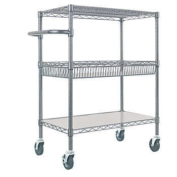 Restaurant Food Storage Shelves Utility Transport Steel Cart Zinc Surface Finish