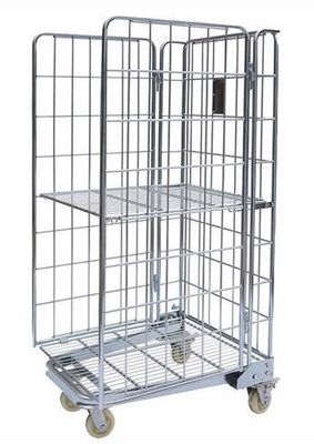 Galvanized Metal Stock Roll Cage Trolley Demountable Space Saving