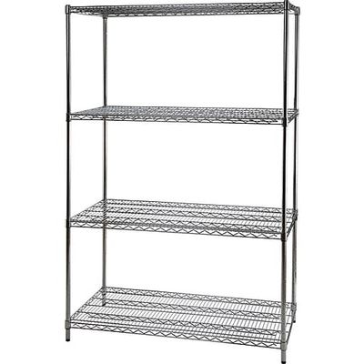 Solid Chrome 4 Tier Wire Shelving 14" X 36" X 48" For Office Supplies