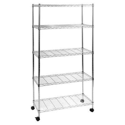 Chrome / Zinc 5 Tier Wire Shelving Unit  Large Capacity Easy Transport