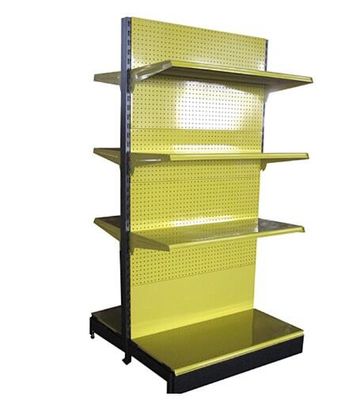 Yellow Double Sided Gondola Shelving   ,  Pegboard Grocery Display Racks 4 Levels