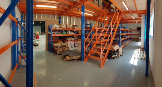 Freestanding Metal Industrial Mezzanine Platform Blue Upright Fixed Mobility