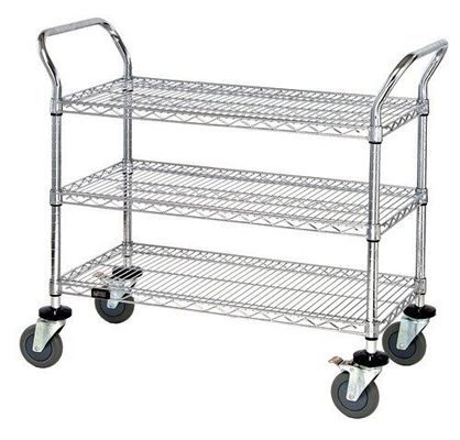 3 Tier Electrostatic Discharge Chrome Wire Shelving Trolley For ESD Industry