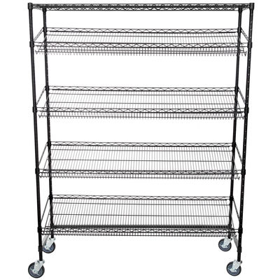 4 Slanted Home Wire Shelving / 1 Flat Shelf Mobile Merchandising Cart For Kitchen