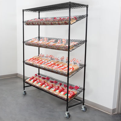 4 Slanted Home Wire Shelving / 1 Flat Shelf Mobile Merchandising Cart For Kitchen