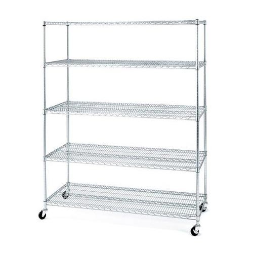 Medical Storage Stainless Steel Mobile Shelving / Rolling Wire Storage Racks 5 Tire