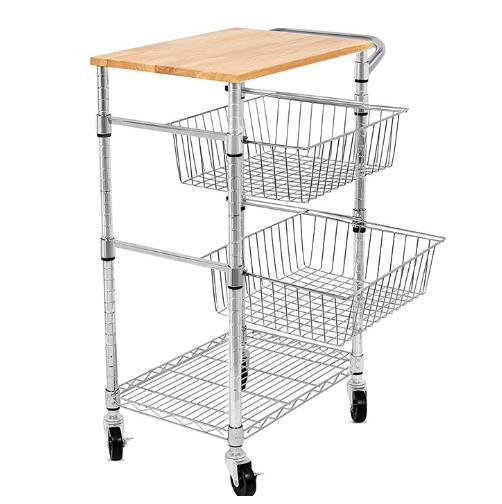 3 Tiers 350mm Depth Wire Grid Basket Movable Shelving , Metal Basket Storage Unit