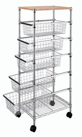Smooth 5 Adjustable Drawers Wire Utility Cart For Laundry , Kitchen , Office