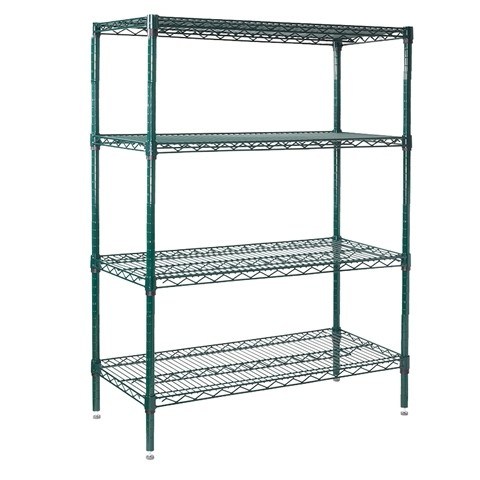 Adjustable Commercial Shelving Green Epoxy Coated 4 Shelves Waterproof Surface