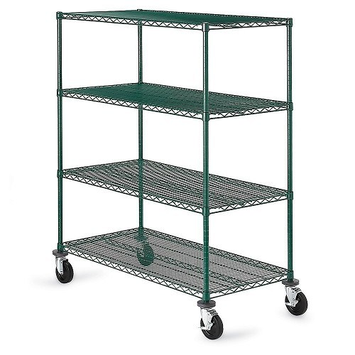 Green Epoxy Metal Commercial Wire Shelving 4 - Tier Mobile Adjustable