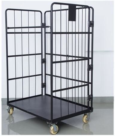 Black Electro Galvanized Wire Utility Cart For Factory Auto Parts